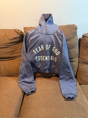 Fear of God Essentials Cropped Turtleneck Pullover in Dusty Blue